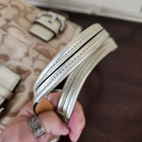 Like New Rare Coach Optic Metallic Gold & Tan Satchel Bag Handbag Purse - Picture 10 of 15